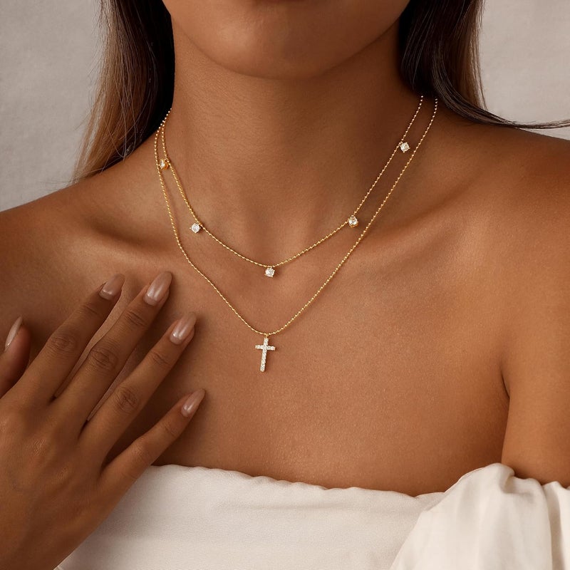 Rotnso Cross Necklace for Women 14K Gold Silver Plated Dainty Small Cross Pendant Choker Simple Trendy Cute Cross Charm Chain Necklace Easter Basket Stuffers Baptism Religious Faith Jewelry Gift - Image 4